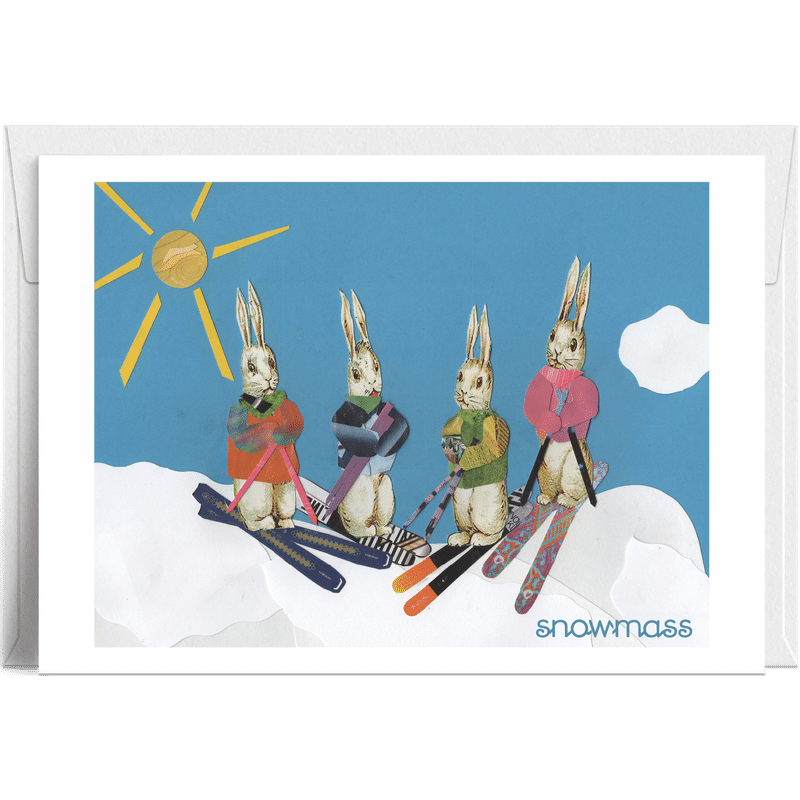 Lilybart LLC - Wholesale Season's Greetings Card - "Snowmass Ski Bunnies Four" – Playful Winter Wonderland Card0