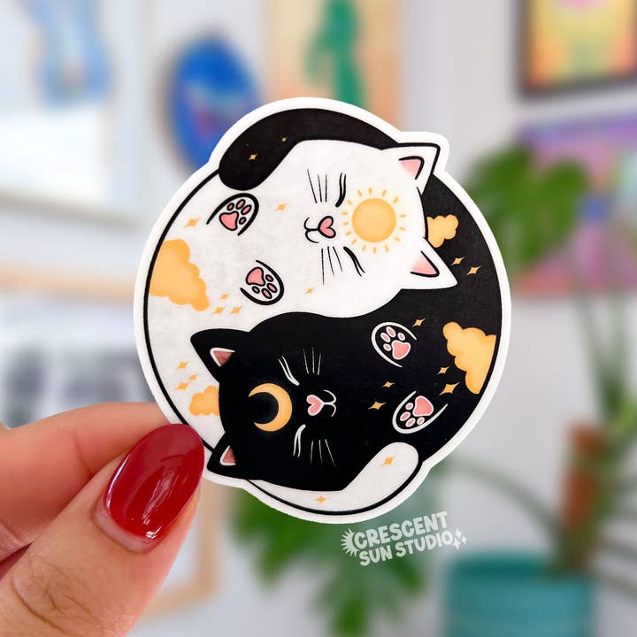 Adesivo Gatto Yin Yang, Adesivo Gatto Celestiale Stregato per la vendita all'ingrosso da parte di Crescent Sun Studio