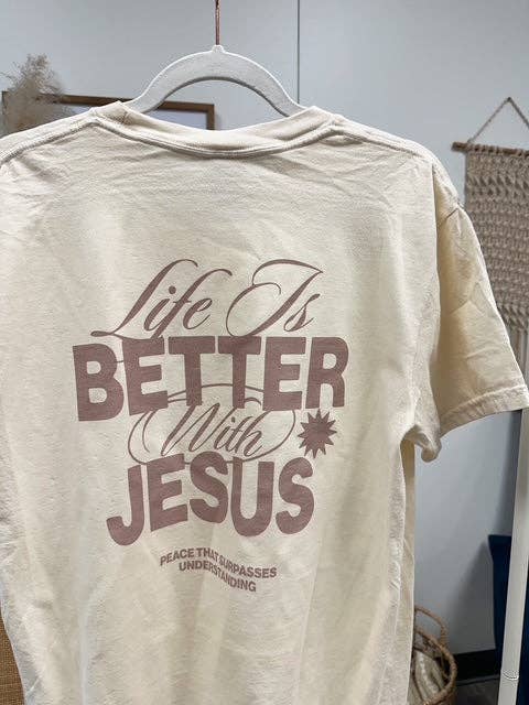 Ivory Life is Better with Jesus Graphic T-Shirt for wholesale on Faire3