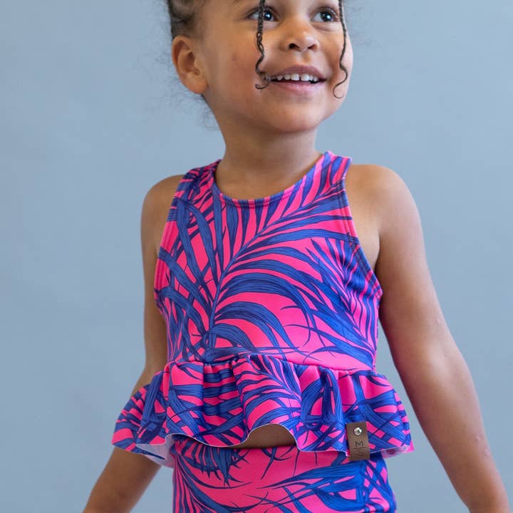 Abby Peplum Swim Top - Electric Palm for wholesale by MINI Street