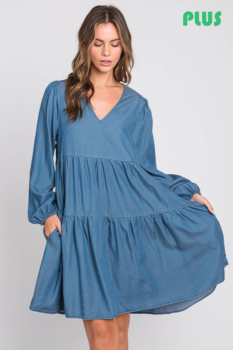 ZiA Apparel - Vente Robe – femme - Robe fine en jean à plusieurs niveaux grande taille8