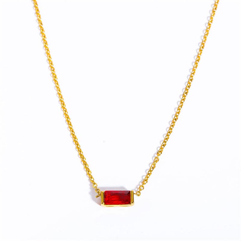 Perimade & Co. LLC - Wholesale Pendant/Charm Necklace - Rectangle Birthstone Charm Gold Necklace in Stainless Steel0
