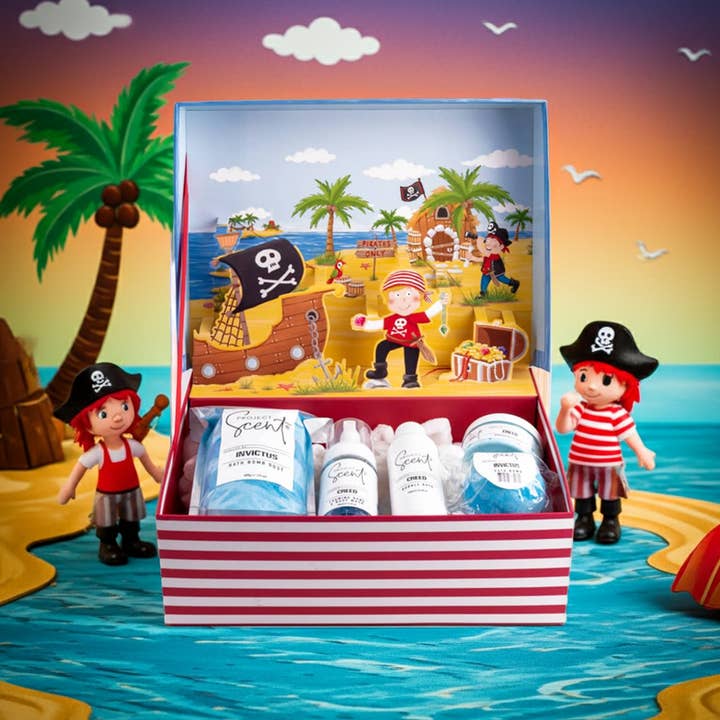 Pirate Pop-Up Gift Box – Kids Bath Set with Bubble Bath & Bath Dust for wholesale by Project Scent
