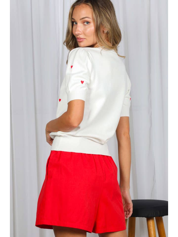 Vine & Love - Wholesale Knit Sweater - Women's - Sweetheart Embroidery Short Puff Knitted Sweater VT82686C14