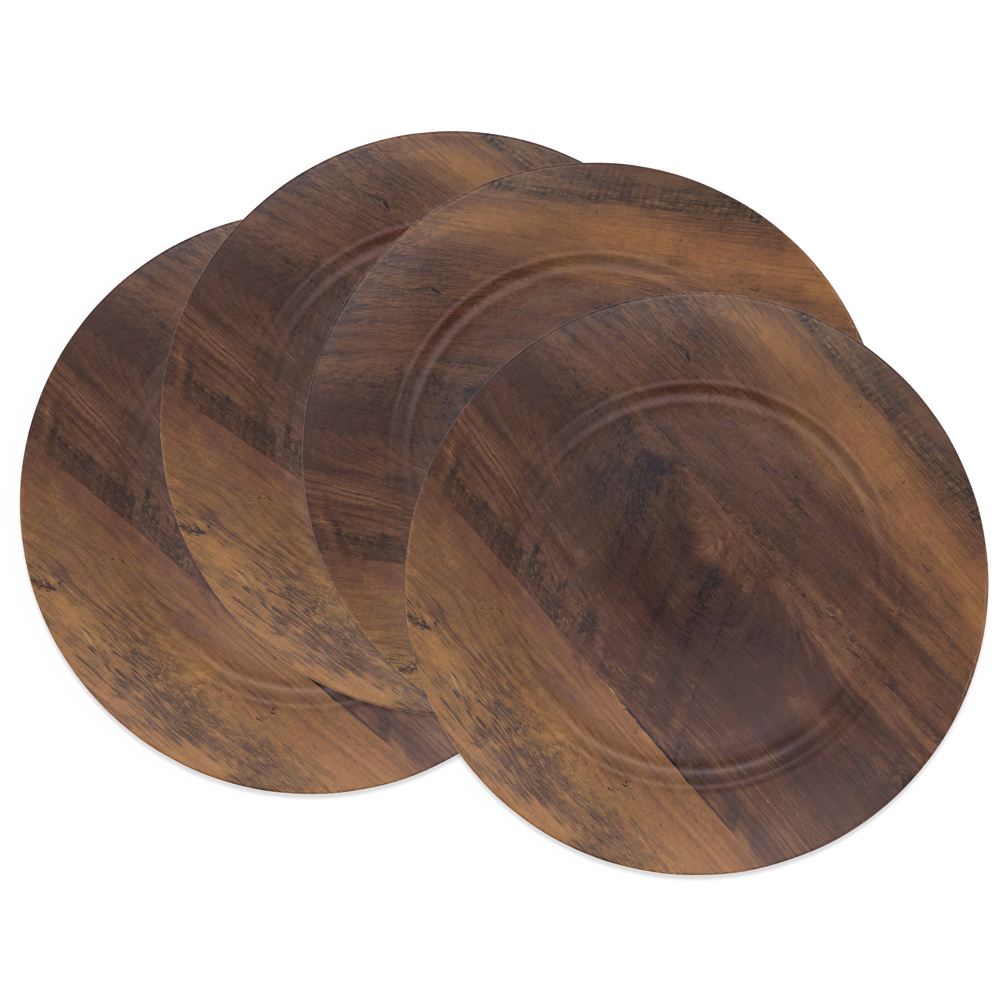 Brown Sleek Faux Wood Charger Plate for wholesale on Faire2