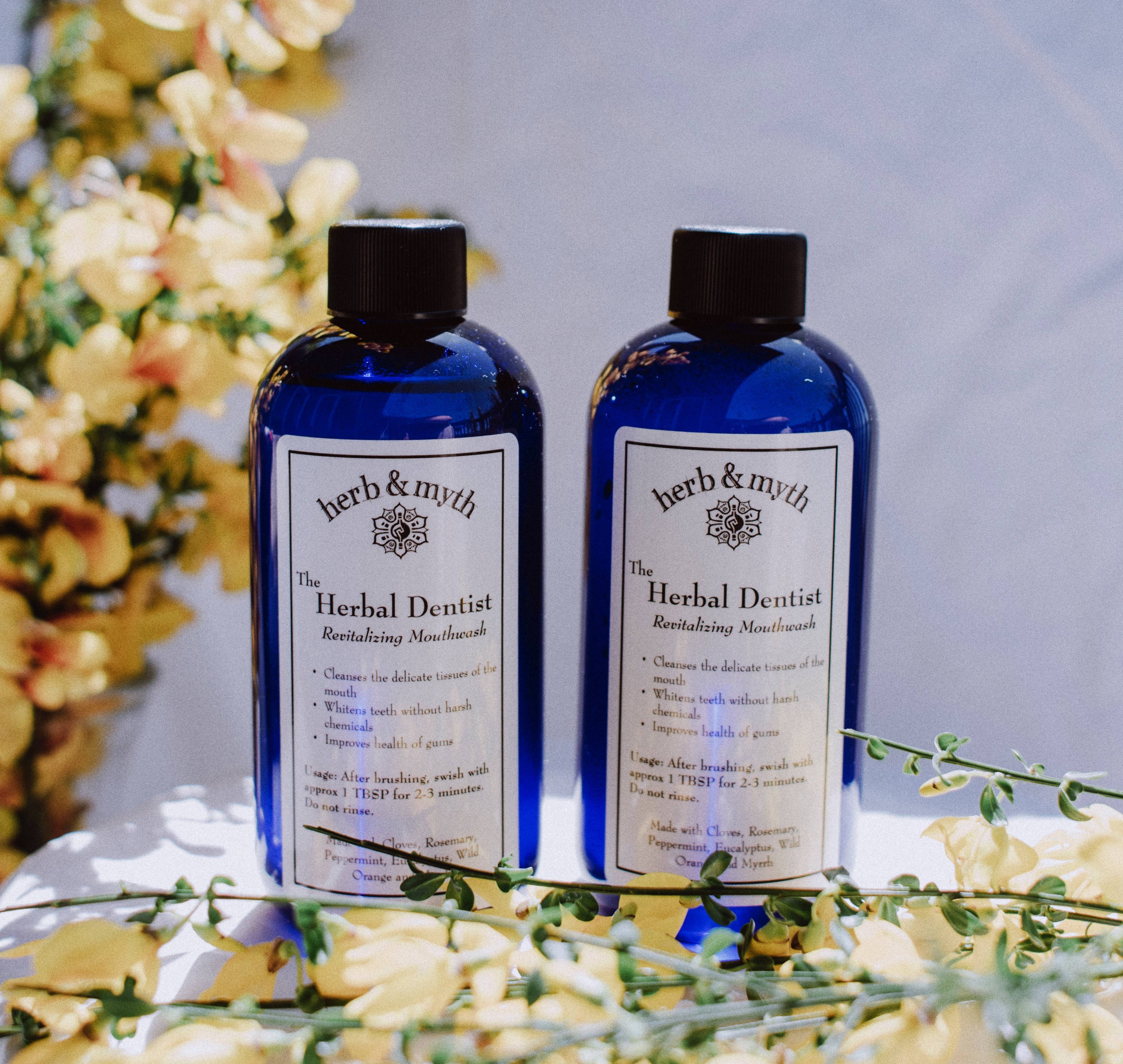 Herbology Skincare - Wholesale Mouthwash - The Herbal Dentist Mouthwash (Cobalt Blue Plastic Bottle)2