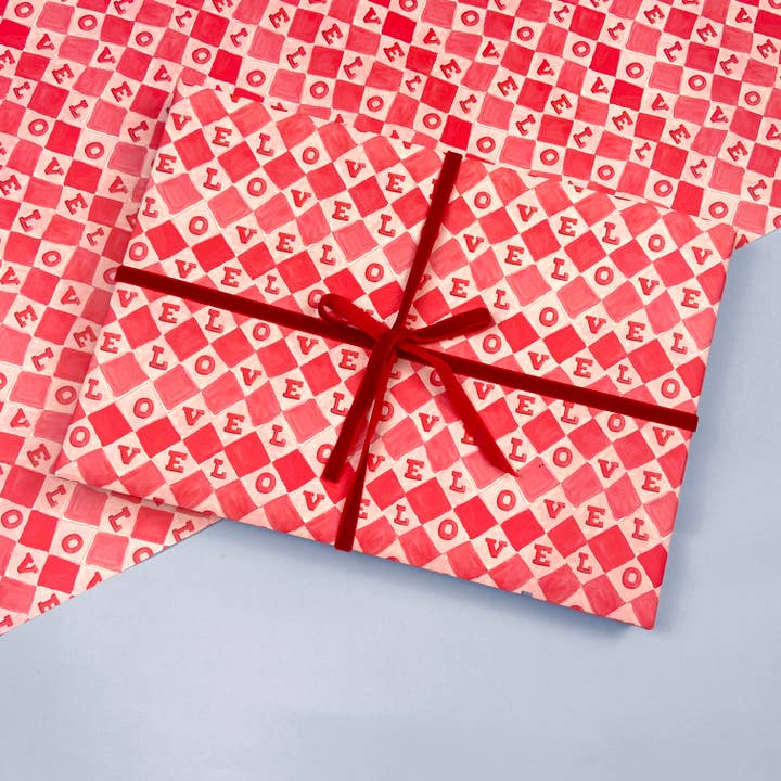 Love Check Flat Wrap Wrapping Paper for wholesale by Ickaprint