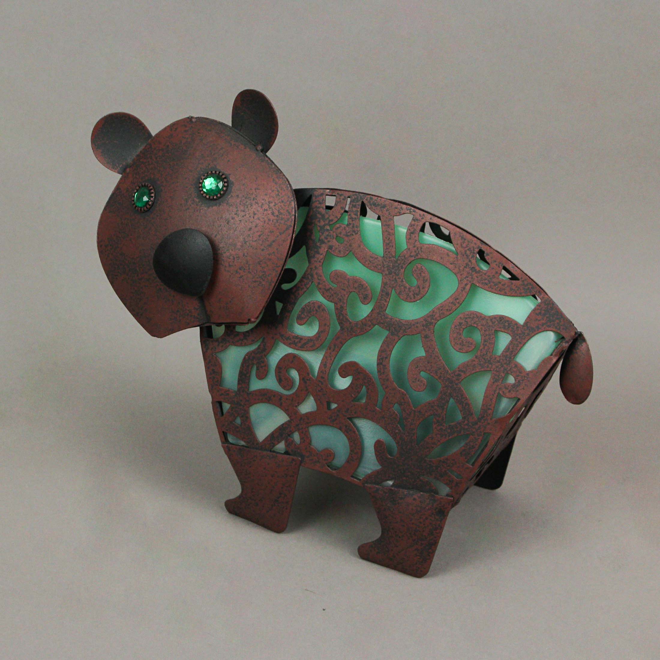 Zeckos - Wholesale Versiering/decoratie voor buiten - 12 inch lange metalen beer met groen LED-licht op zonne-energie1