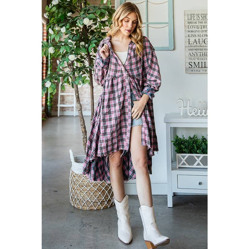 Oli&Hali - Wholesale Shirt - Women's - WASHED TIERED RUFFLE BACK DETAIL PLAID TUNIC SHIRT11