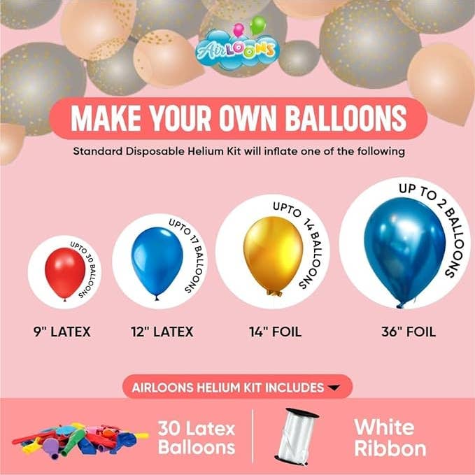 Airloons - Wholesale Balloon - 9.5 inch Classic Helium Tank Kit(for up to 30 balloons)3