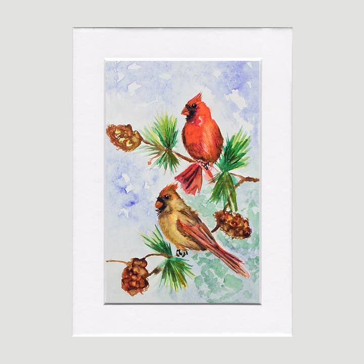 Fine Art For Small Spaces - Wholesale Art Print - Cardinal Pair Bird Nature Art Mini Print