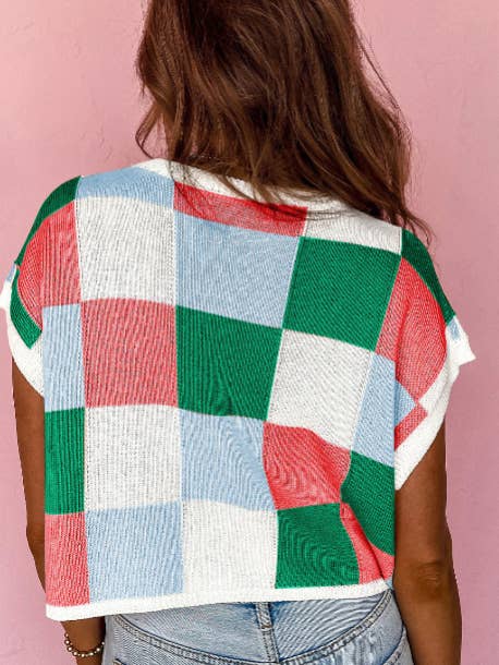 Lovesoft - Wholesale Knit Sweater - Women's - White Color Block Cap Sleeve Sweater