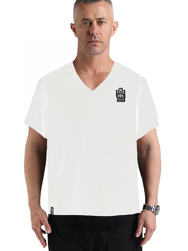 Maglietta a V Bianca per la vendita all'ingrosso da parte di REVENUE BRAND