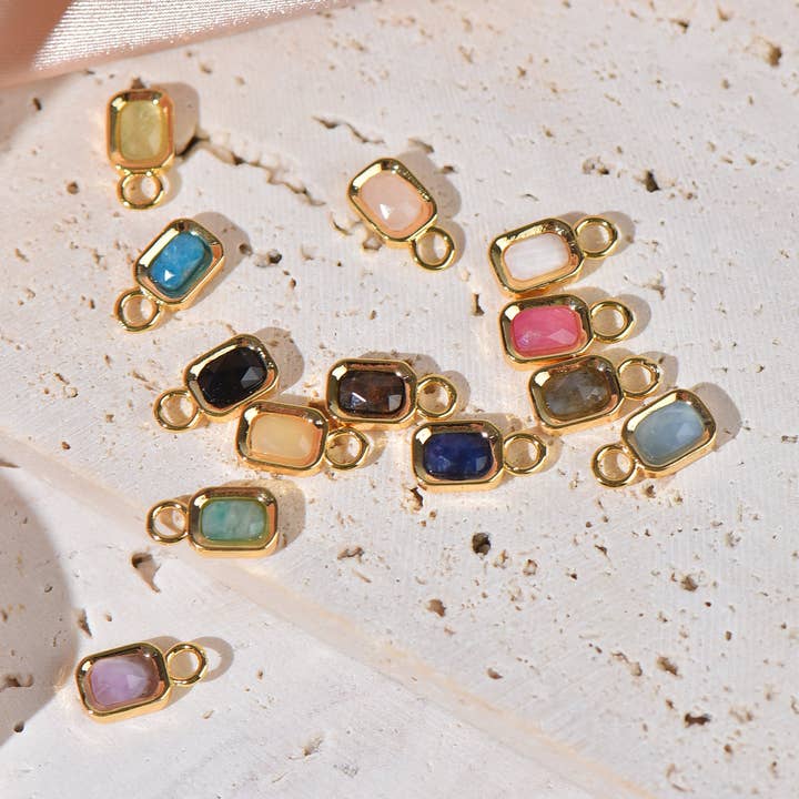 Natural Stone Rectangle Charms, 12 Types, Bezel, SC-72 for wholesale by Jewel Pledge