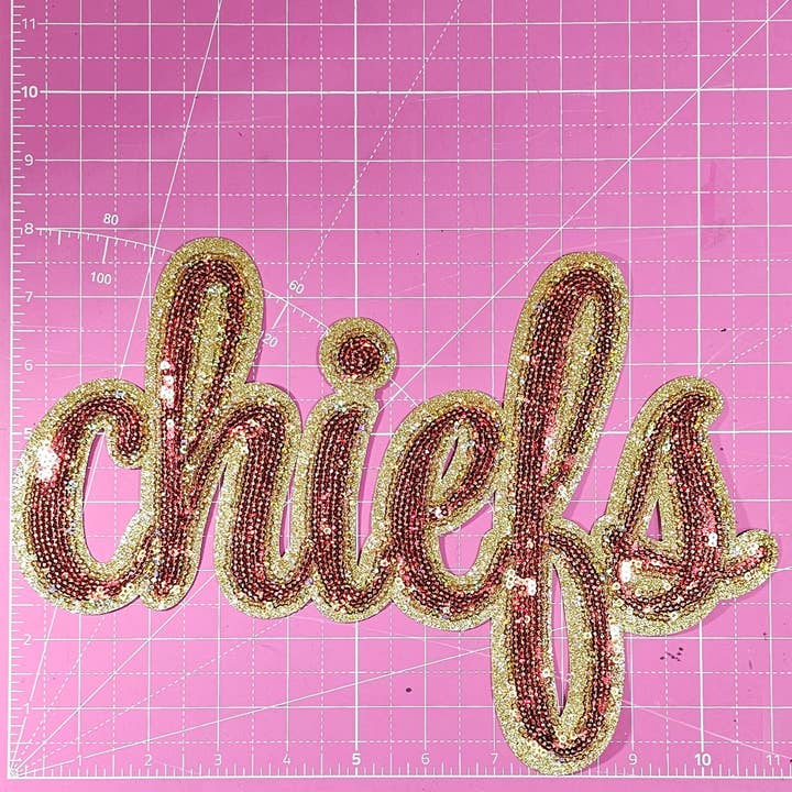Scratch Decor - Wholesale Patch - Chiefs Cursive Red Sequin Large Iron On Patch1