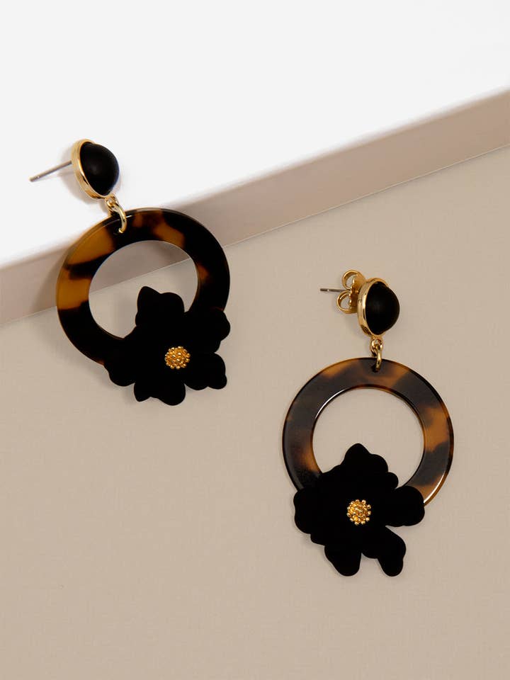 Tortoise and Flower Drop Earring for wholesale by ZENZII Jewelry