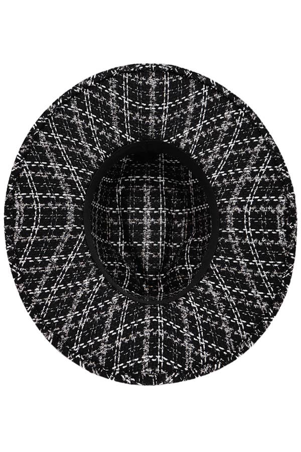Cap Zone – wholesale Fedora - Unisex – Glansigt bälte dekor Pläd Tinsel Tweed tyg bred Rancher Hat7