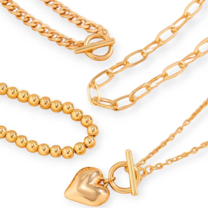 The Bling Barn - Wholesale Jewelry Set - When We Fall In Love 4 Piece Chain Fashion Necklace Set