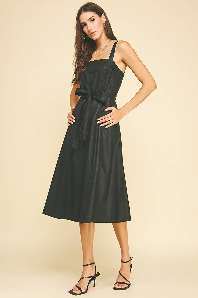 PINCH - Wholesale Dress - Women's - PU LEATHER BUTTON DETAILED MIDI DRESS - 6234D3