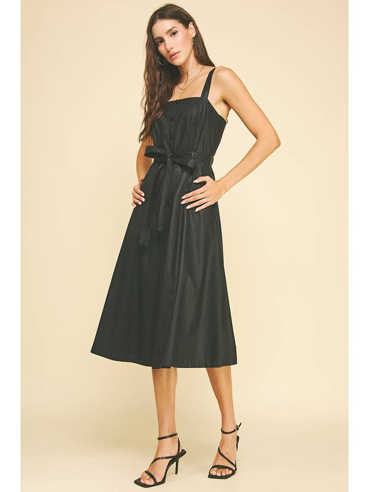 PINCH - Wholesale Dress - Women's - PU LEATHER BUTTON DETAILED MIDI DRESS - 6234D3