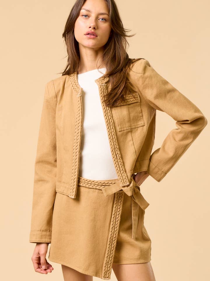 Shoulder Pad Jacket with Band Knot Detail for wholesale by Lalavon