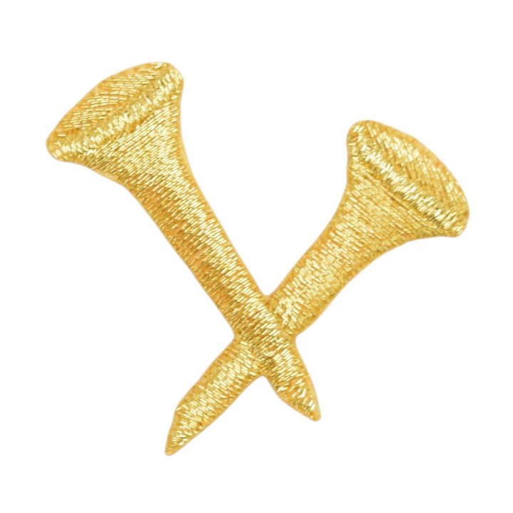 Golf - Two Crossed Tees - Gold - Iron on Patch for wholesale by Wholesale Applique