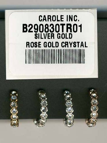 Boucles d'oreilles Trio Rhinestone Huggie pour la vente par Carole Inc.