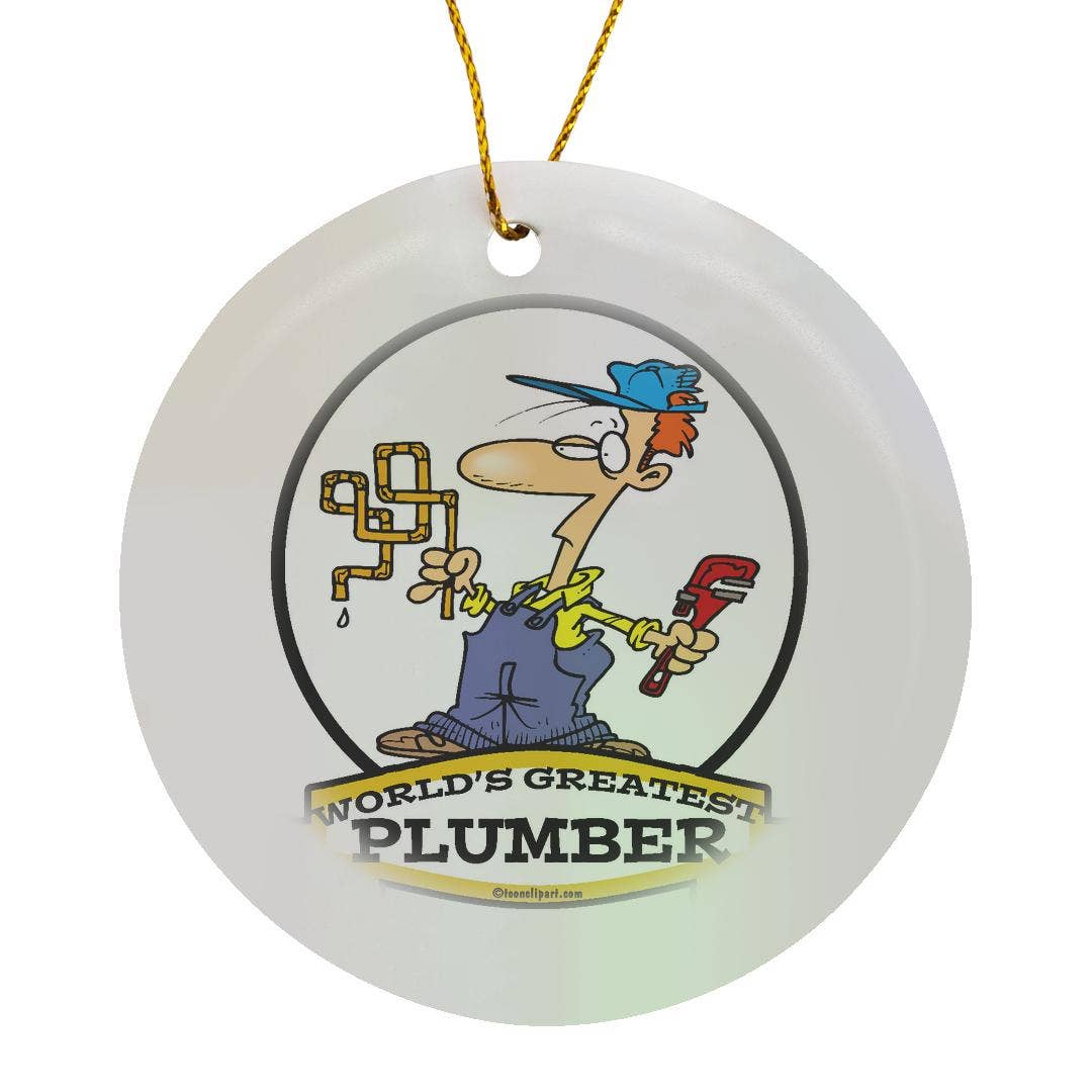 3dRose - Wholesale Ornament - 3dRose, Funny Worlds Greatest Plumber II Occupation Job Cartoon, Ornament0