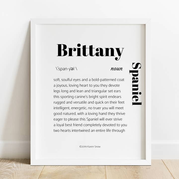 Brittany Spaniel Dog Poetry Print, 8x10 Art Print for wholesale by Quill & Keepsake