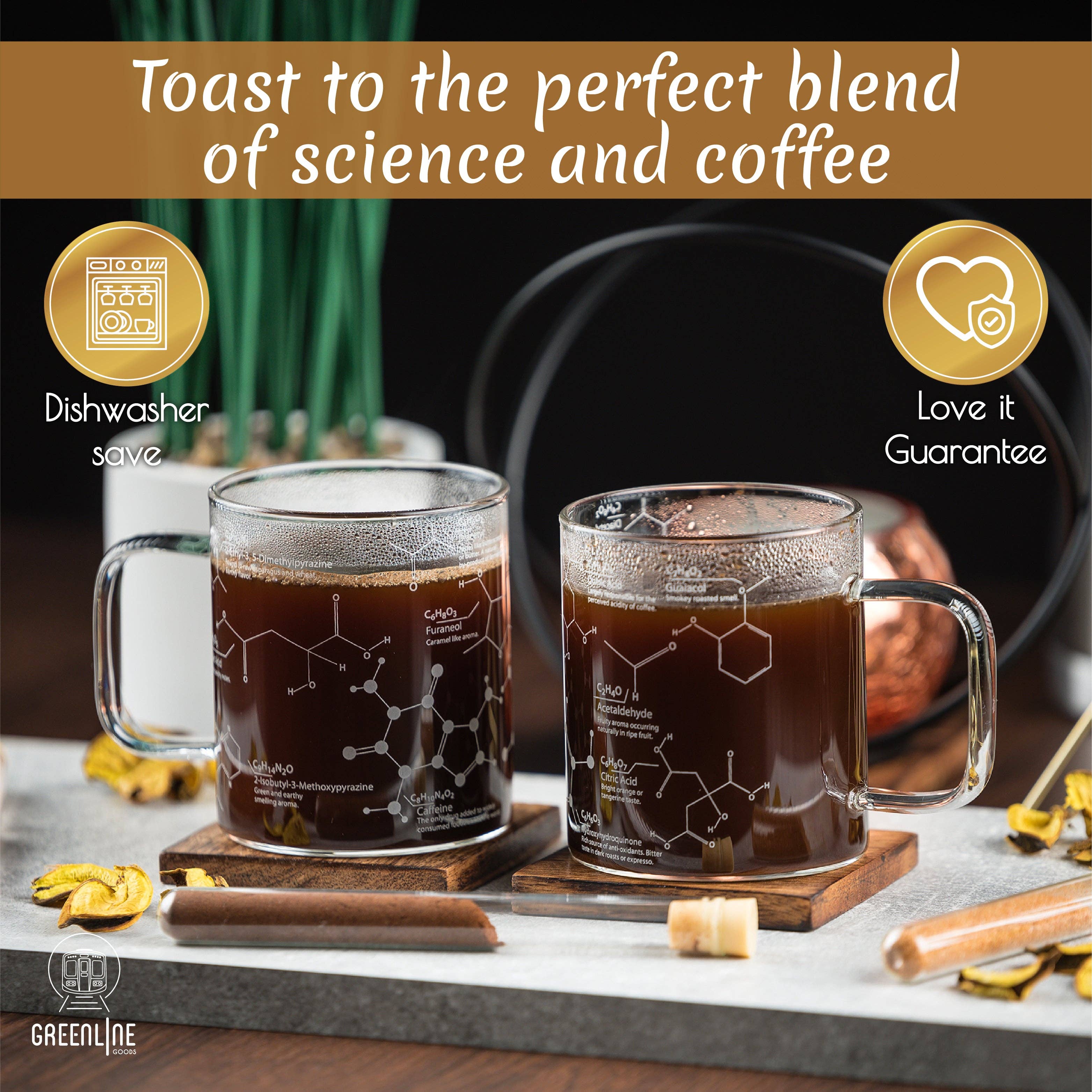 Greenline Goods - Wholesale Coffee Mug - Modern Glass Coffee Mug - 16 oz Tumbler Science of Coffee Glass (Set of 2)1