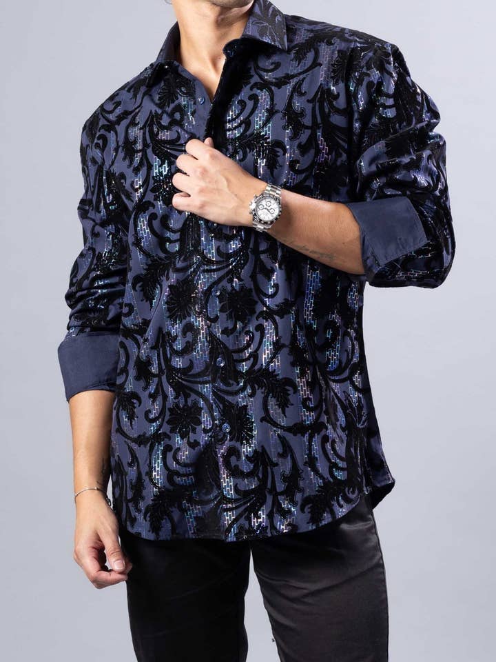 252221 - Marinblå skjorta med knappar och långa ärmar för wholesale av Bespoke Moda