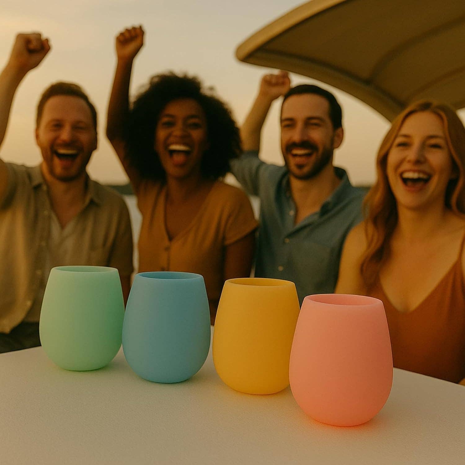 The Wine Savant /  Khen Glassware – Engroshandel Vinglas – Silikone vinglas 12 oz pastelfarvet sæt med 42