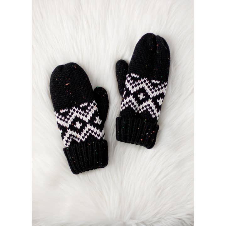 Panache Apparel Co. - Wholesale Mittens - Women's - Black & Speckled Patterned Mittens2