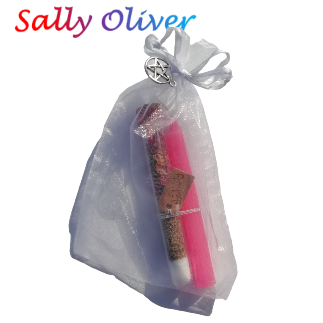 Sally Oliver - Wholesale Meditation Supplies - Positivity Spell Set, Witchcraft, Spell Tube and Candle1