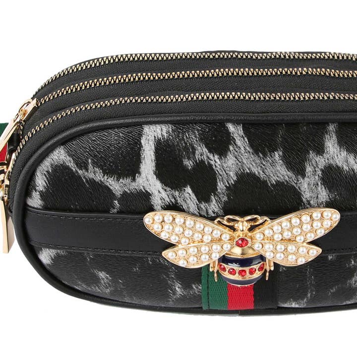 Handbag Factory Corp - Wholesale Crossbody Bag - Women's - Fashion Bee Hardware 3 Zip Closure Crossbody Bag