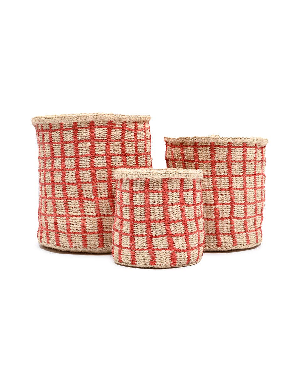 SAHIHI: Red Check Woven Storage Basket | Planter | Toy Basket | Desk Tidy for wholesale on Faire7