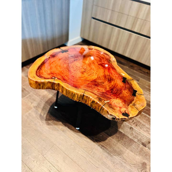 Live Edge Redwood Coffee Table – High-Gloss Finish for wholesale by DapperwoodSF