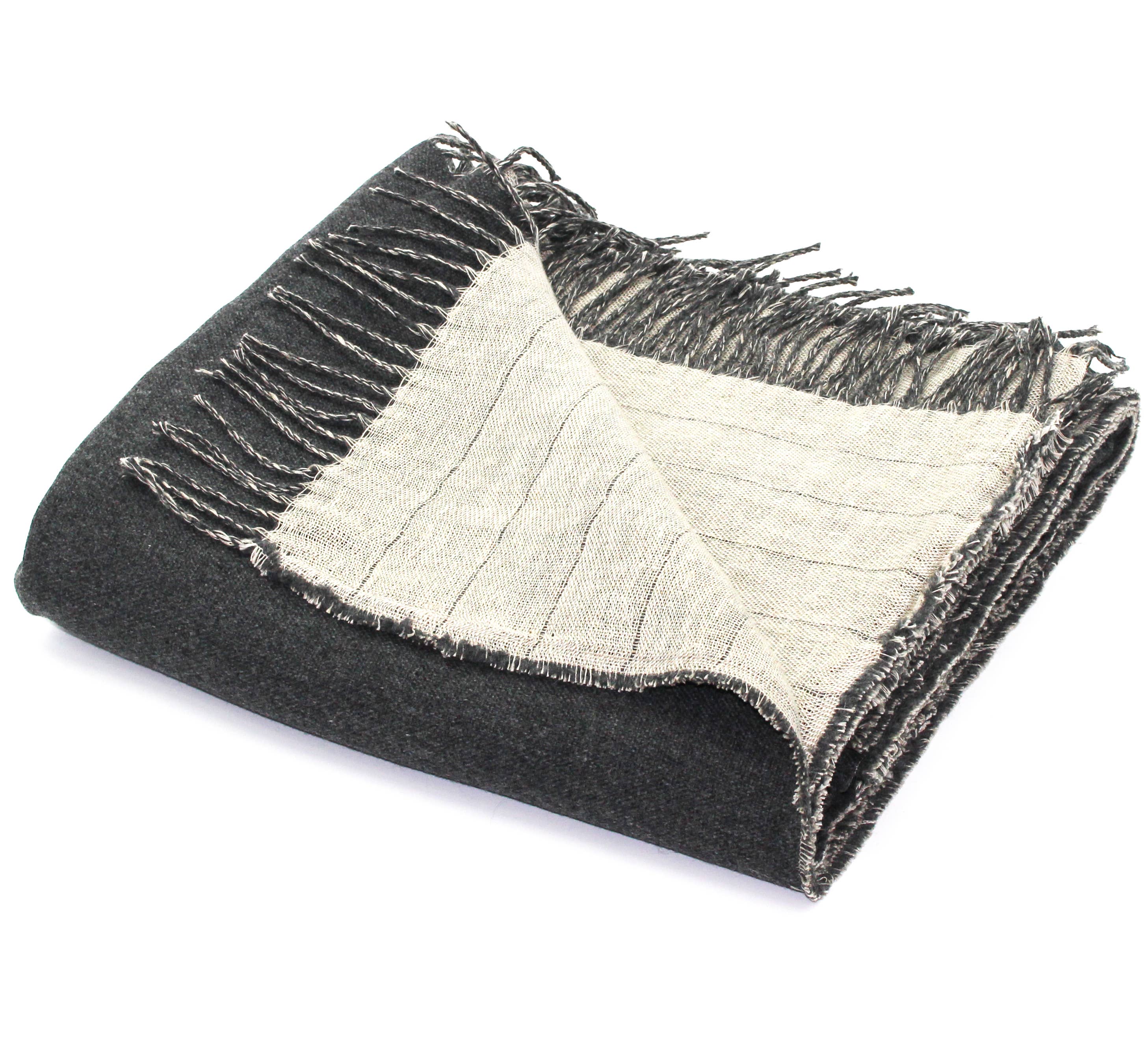 Harlow Henry – wholesale Throw blanket – LINEN/MERINO WOOL REVERSIBLE THROW IN CHARCOAL1