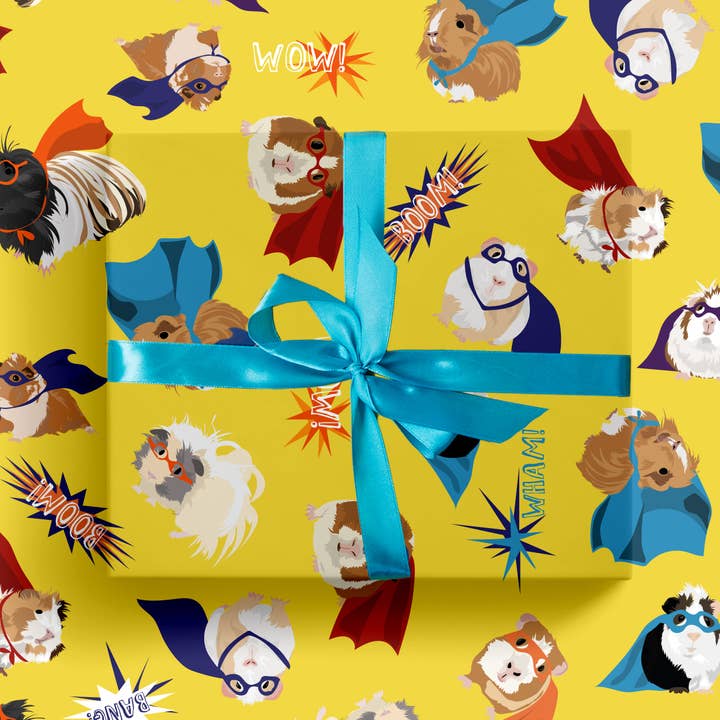 Lorna Syson - Venta al por mayor Sobre de papel de regalo - Papel de regalo Superhero Guinea Pig, papel de regalo