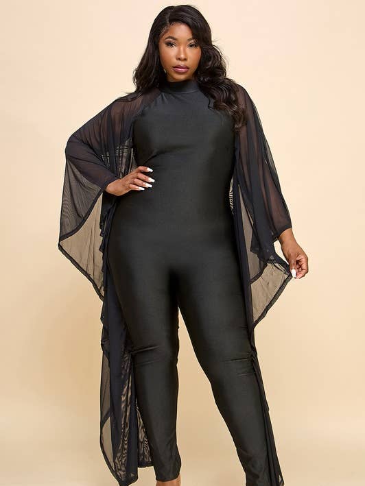 Regular Turtleneck Mesh Batwing Draperade Ärmar Kattdräkt för wholesale av Namatt Design