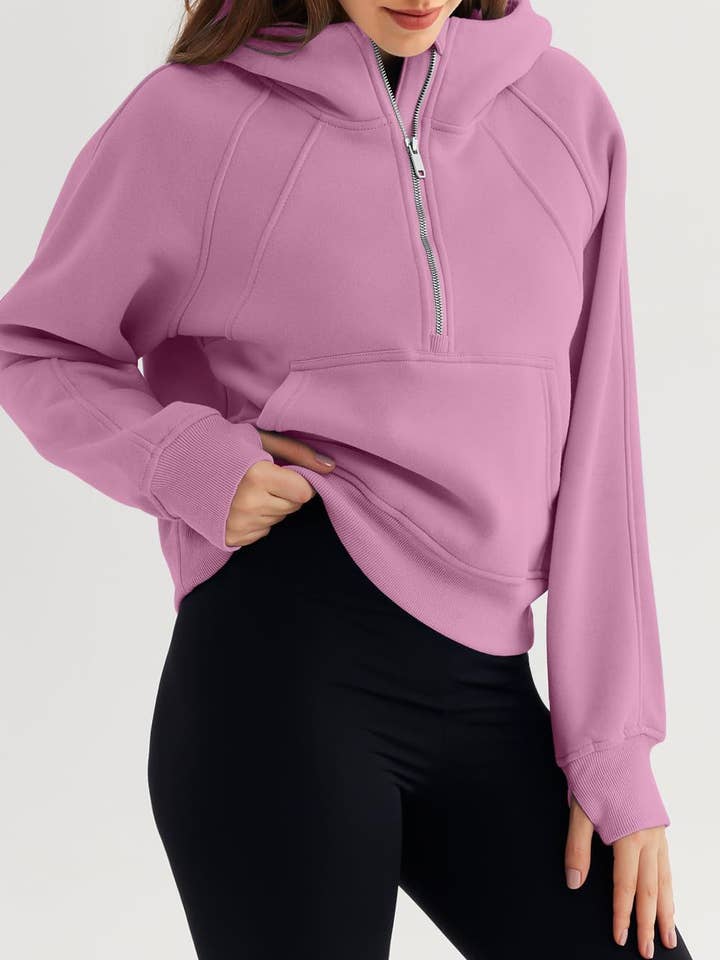 Hope & Sunshine - Wholesale Hoodie – Women's - Scuba Fleece Half-Zip Cropped Hoodie4