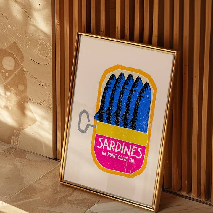 Pink Giraffe Print Co – wholesale Art print – Sardines Linocut Dupe Print4