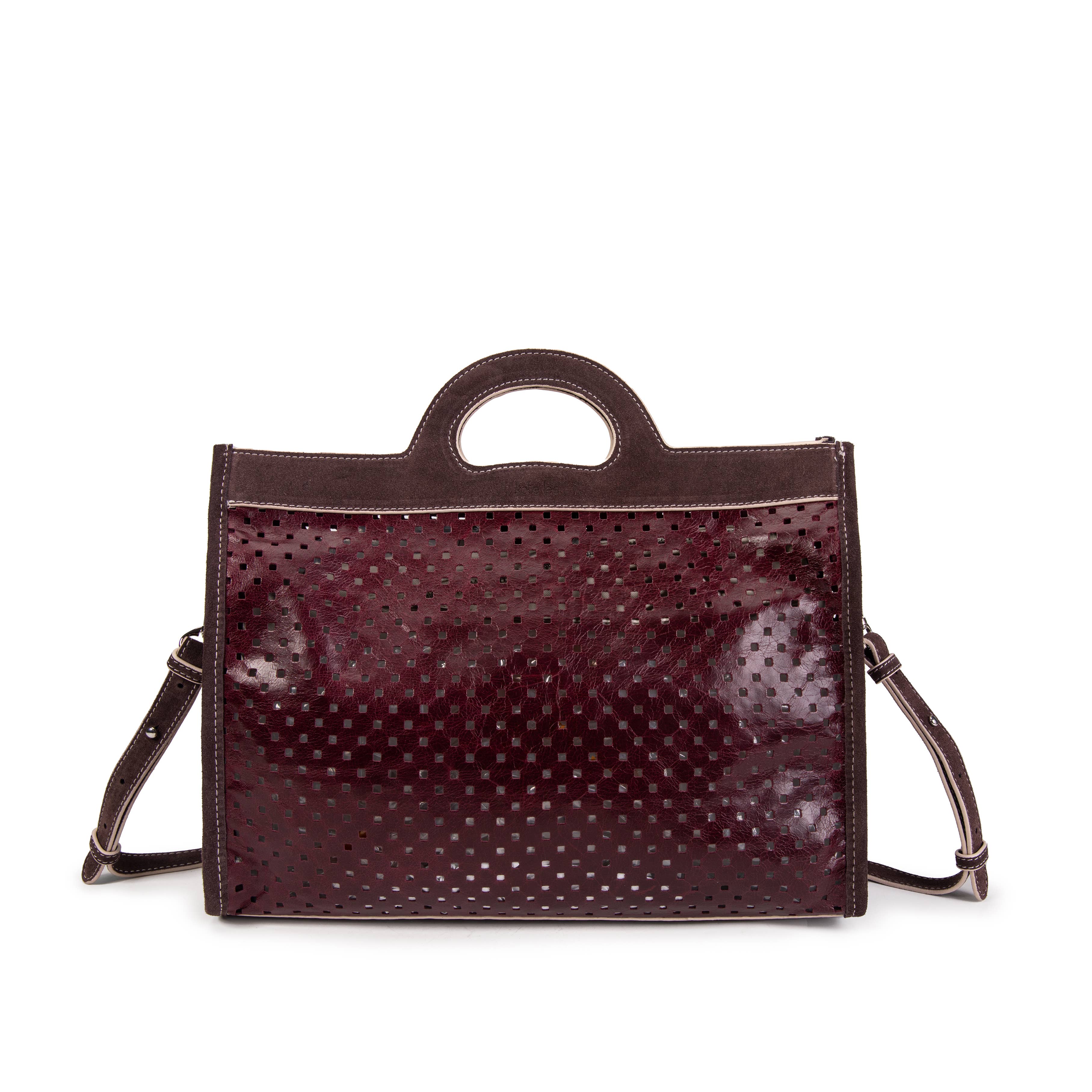 kate lee - Vendita all'ingrosso Borsa con manico - Donna - Borsa a mano in pelle traforata Gae bordeaux0
