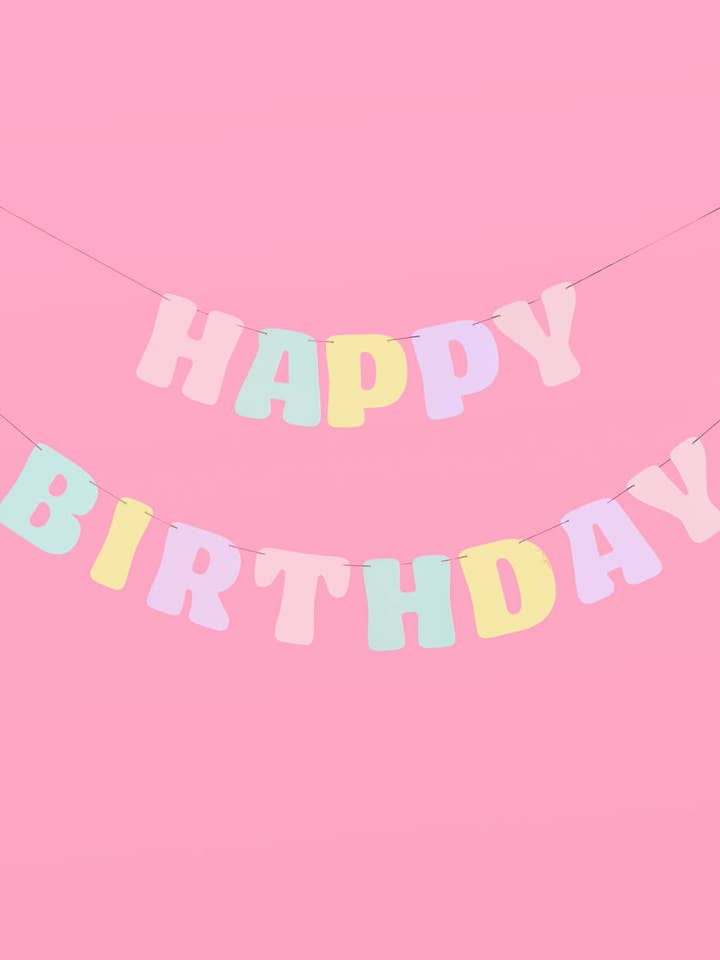 Happy Birthday Pastel Party Banner, Bday Decor, Supplies for wholesale by xo, Fetti