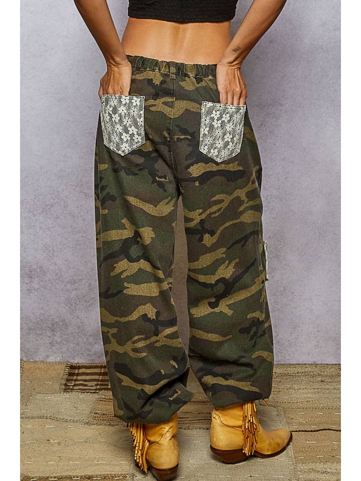 Pol Clothing - Wholesale Pants – Women's - Contrast printed twill patches elastic cuff woven pants2