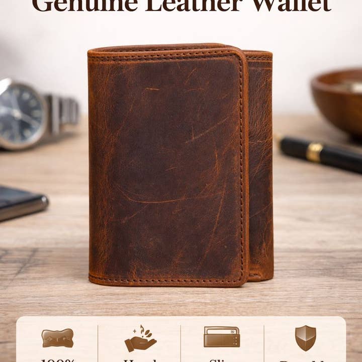 Läderplånbok för män Handgjord sliten treviksplånbok för wholesale av American Leather Goods