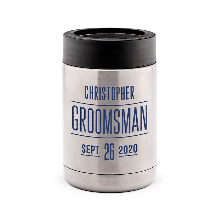 Weddingstar Inc. - Wholesale Drink huggers & koozies - Stainless Steel Insulated Beer Can Cooler - Sans Serif Groom1