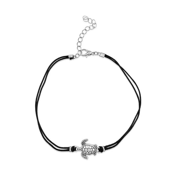 Turtle Black Artisan Silvertone Slide Choker Anklet for wholesale by BESHEEK JEWELRY