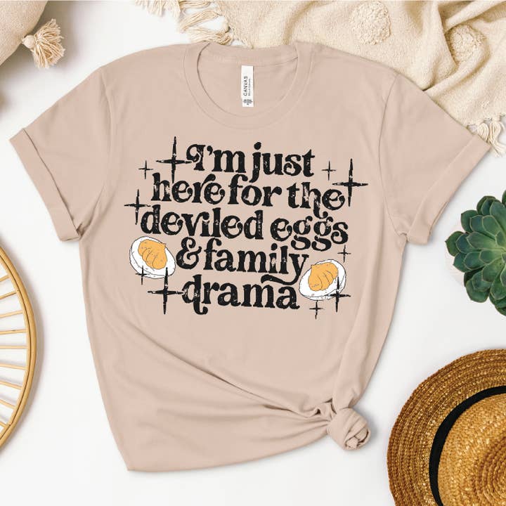 Southern Attitude Designs Inc - Wholesale T-Shirt (Graphic) - Women's - Here For The Deviled Eggs- Fall Graphic Tee0