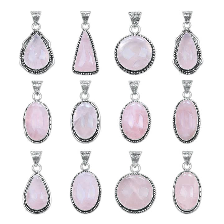 Rosenquarz Designer-Anhänger - Handgefertigt, versilbert, verschiedene Designs für den Großhandel von Handmade Jewels